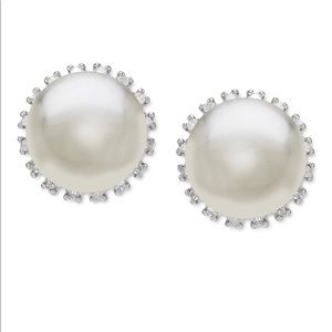 Macys 8mm Cultured Freshwater Pearl Earrings with Diamonds